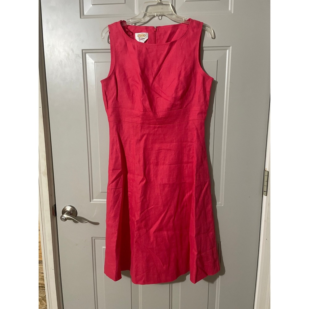 Talbots A-Line Dress Womens 10 Pink Excellent 100% Irish Linen Sleeveless Mid
